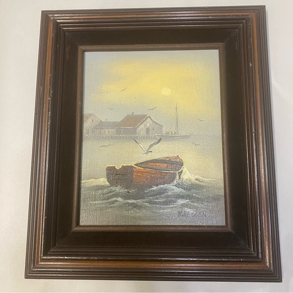 Vintage K. Baysen Signed Oil Painting Nautical Seascape Landscape Framed Art